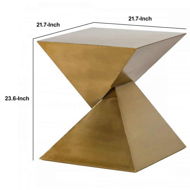 Metal End Table with Pyramid Shape Base, Antique Gold-Benzara