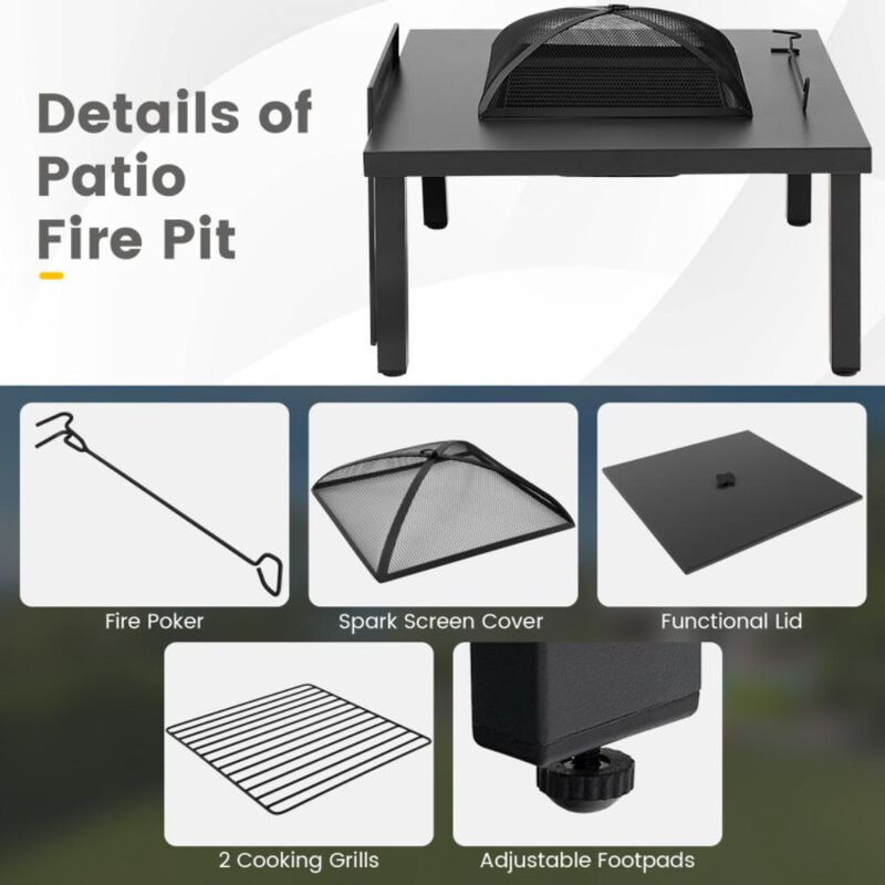Hivvago 5 Pieces Patio Rocking Chairs and 4-in-1 Fire Pit Table with Fire Poker