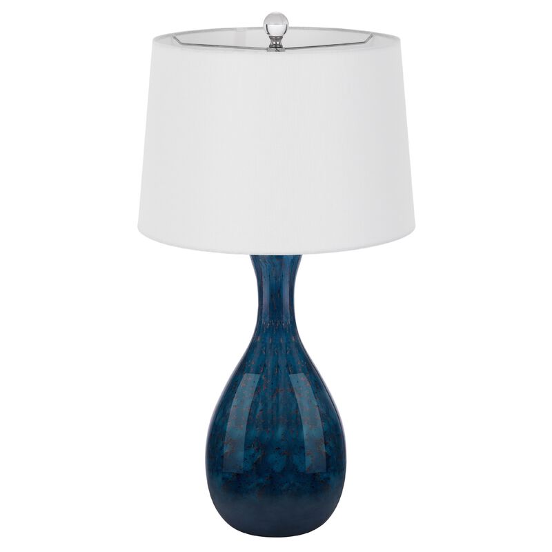 Table Lamp Set of 2, Off-White Drum Shade, Dark Blue Glass 29 Inch image number 4