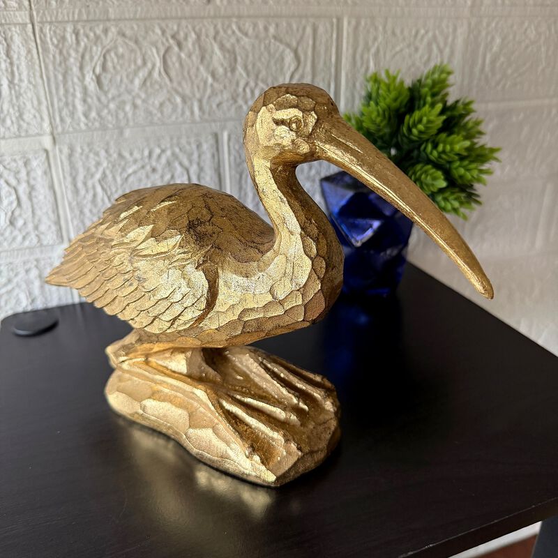 Gold Resin Crane Statue Bird Figurine 975 In Antique Style Table Decor image number 5