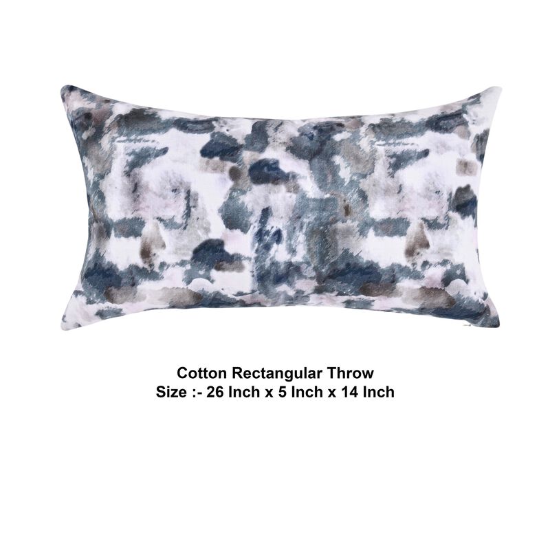 Lumbar Accent Throw Pillow, 14x26, Cotton Linen, Blue Watercolor Print - Benzara