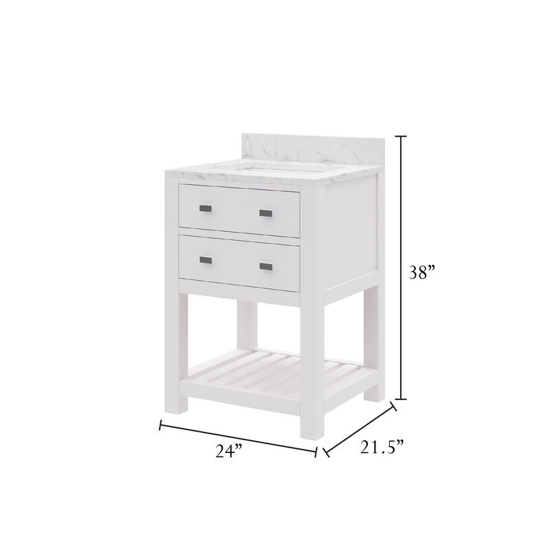 Madalyn 24 In. Single Sink Carrara White Marble Countertop Bath Vanity in Pure White