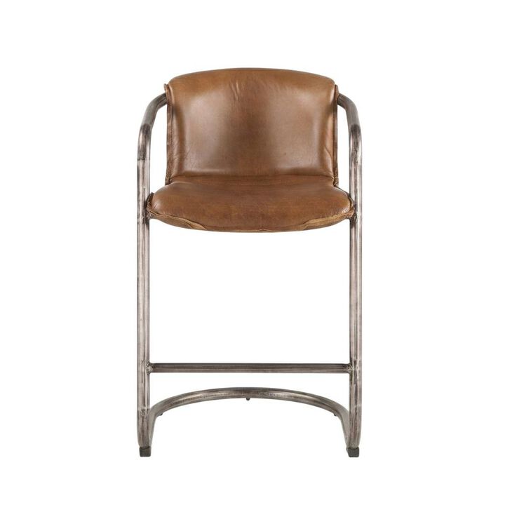 Starlight Canyon Home Leather Upholstered Counter Stool with Footrest, Bar Chair, Brushed Nickel