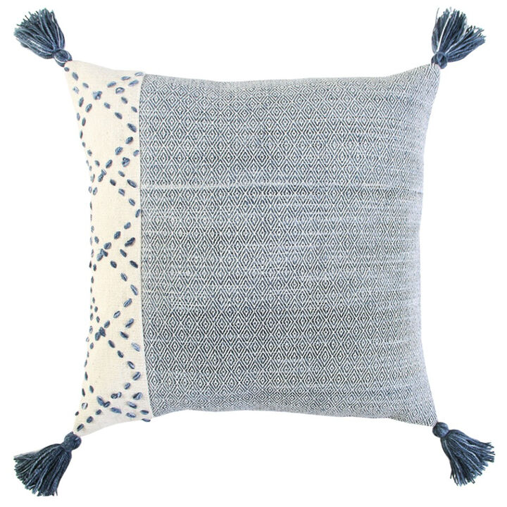Herringbone Cotton Throw Pillow with Tassels – Decorative Cushion for Sofa, Chair, or Bed