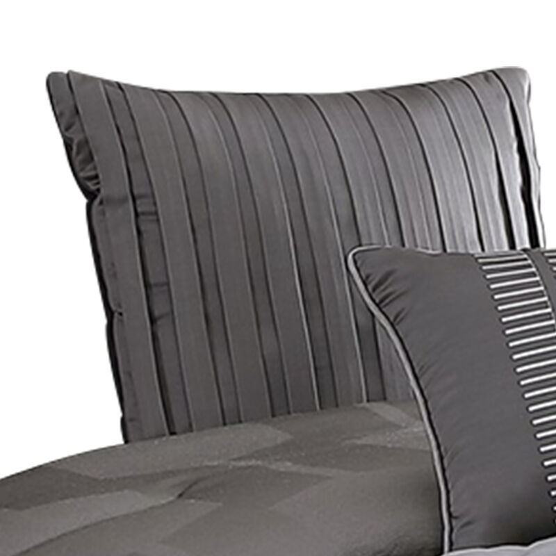 10 Piece Queen Polyester Comforter Set with Geometric Print, Gray - Benzara