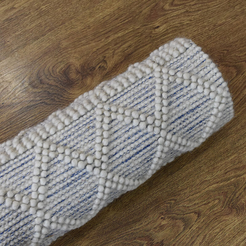 RUGSOTIC CARPETS HAND WOVEN FLAT WEAVE KILIM WOOL & COTTON ECO-FRIENDLY AREA RUGS  - 5'x7'6'', Rectangle Shape, White Blue Color, Contemporary Modern Design, Low Pile  Handmade Area Rugs (DWC001)