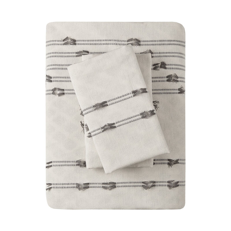 Gracie Mills Trujillo 3-Piece Embroidered Stripes Cotton Jacquard Duvet Cover Set