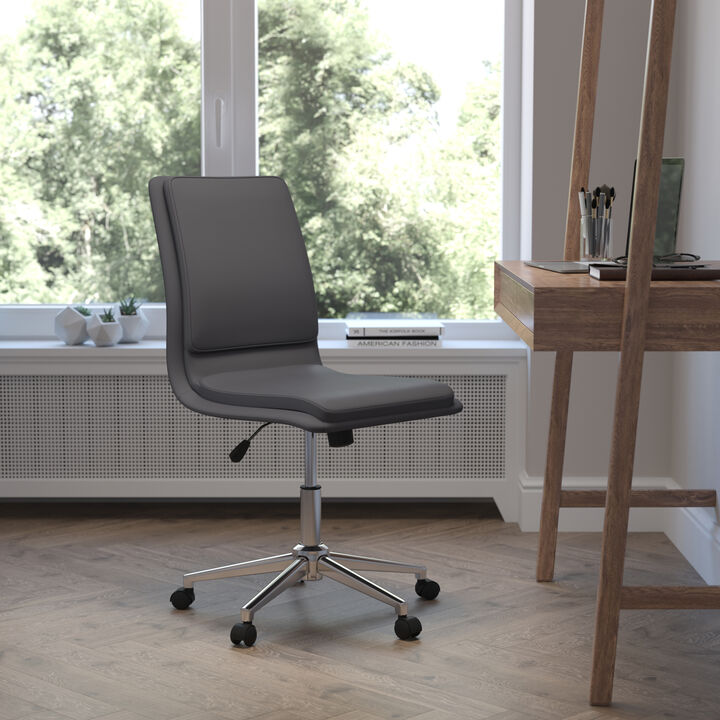 Madigan Mid-Back Armless Swivel Task Office Chair with LeatherSoft and Adjustable Chrome Base,