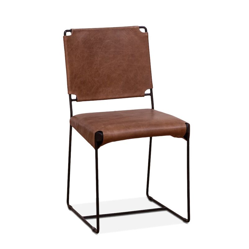 World Interiors Melbourne Dining Chair In Tobacco Leather And Iron