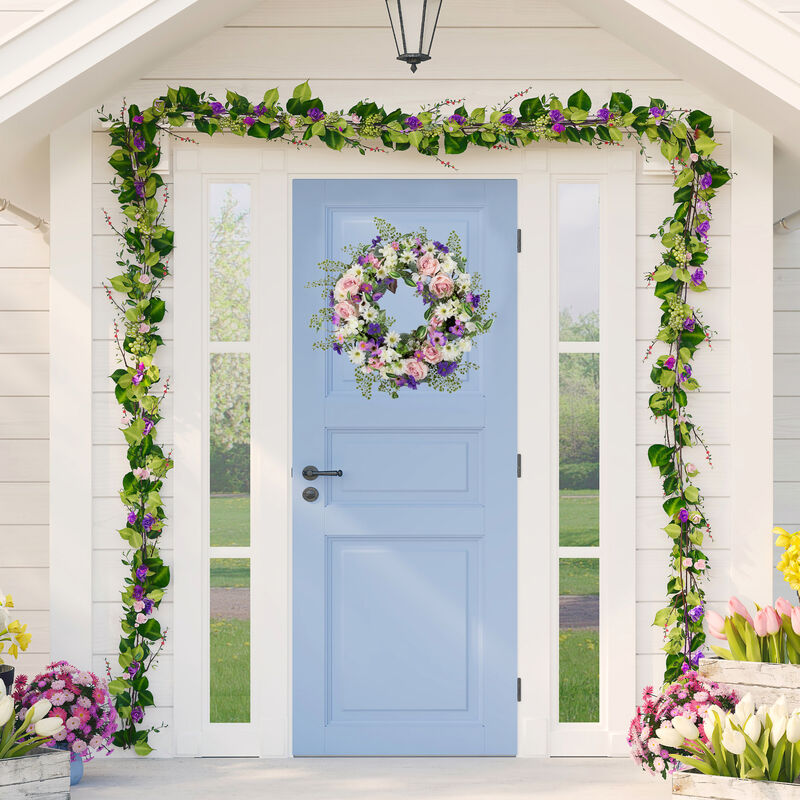 Mixed Floral and Fern Artificial Spring Wreath  24-Inch image number 1