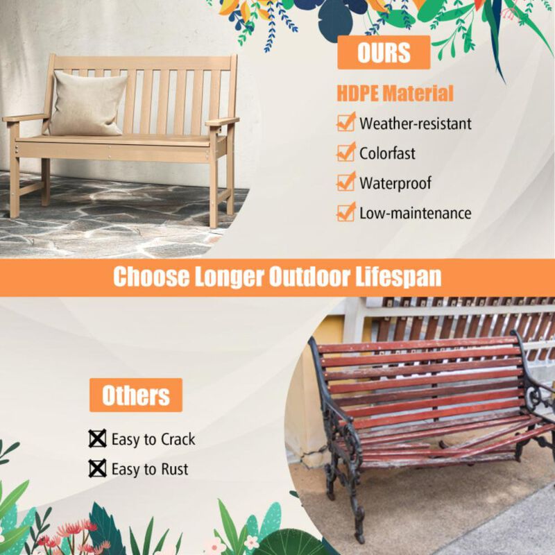 Hivvago All-Weather HDPE Outdoor Bench with Backrest and Armrests