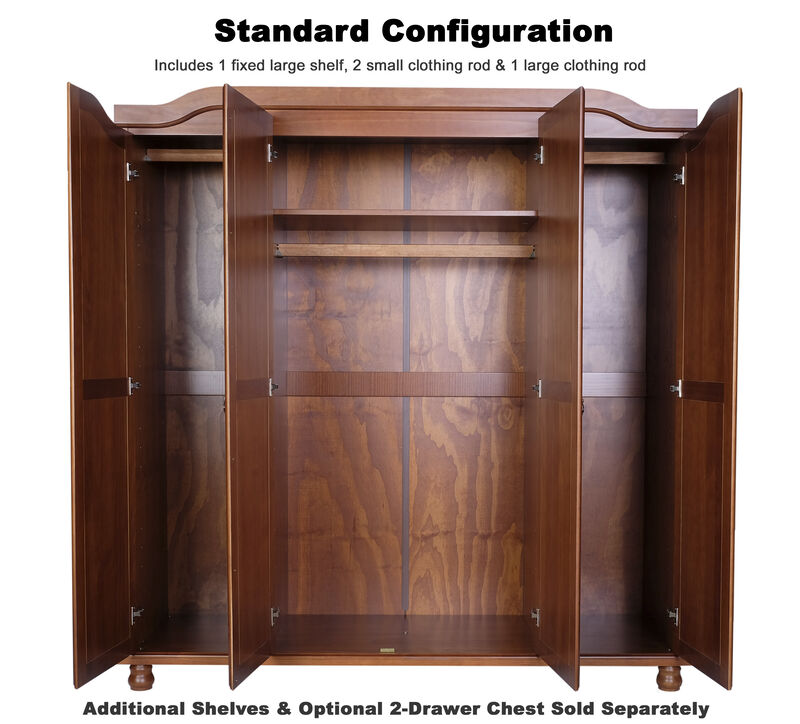100% Solid Wood Kyle 4-Door Wardrobe with Mirrored Doors in Mocha image number 2