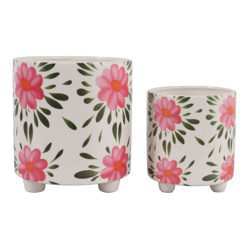Pink Flowers Footed Planters image number 3