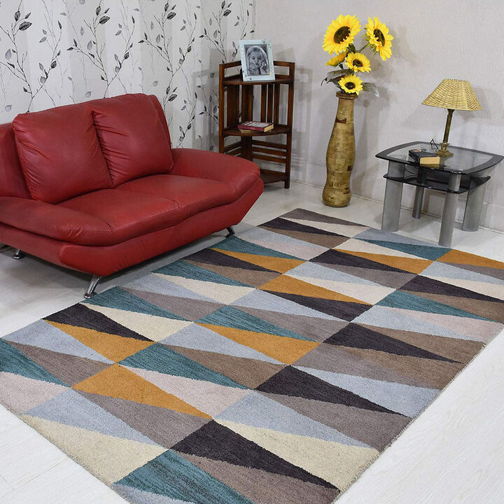 RUGSOTIC CARPETS HAND TUFTED WOOL ECO-FRIENDLY AREA RUGS  - 8'x10', Rectangle Shape, Multicolor, Geometric Modern Design, High Pile Handmade Anti Skid Area Rugs for Living Room, Bed Room (K00547)