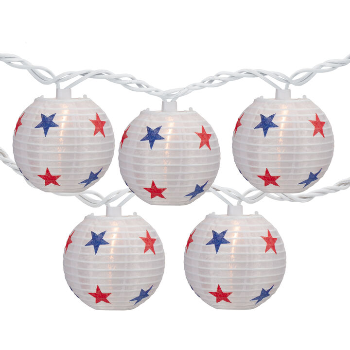10-Count Red  White and Blue Star 4th of July Paper Lantern Patio Lights  Clear Bulbs