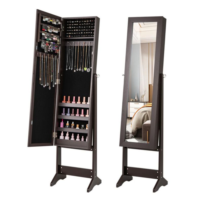 Hivvago Mirrored Standing Jewelry Cabinet Storage Box