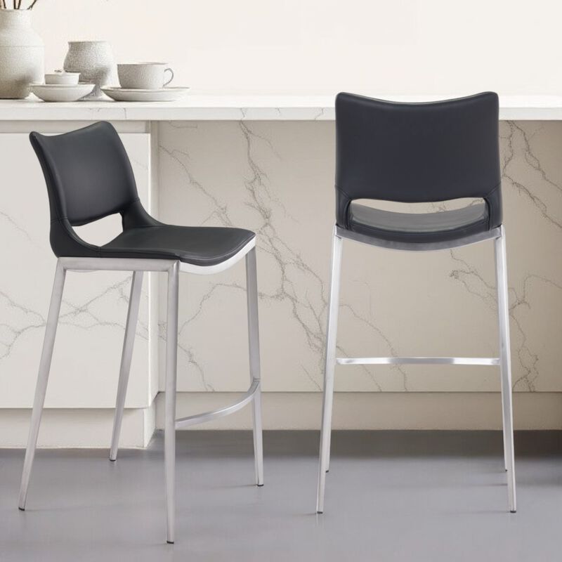 Hivvago Set of Two 29 Inch Black And Silver Steel Low Back Bar Height Bar Chairs