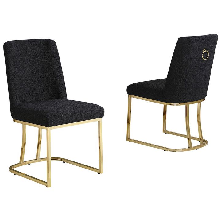 Best Quality Furniture Black With Gold Chrome Base Side Chairs, Set Of 2