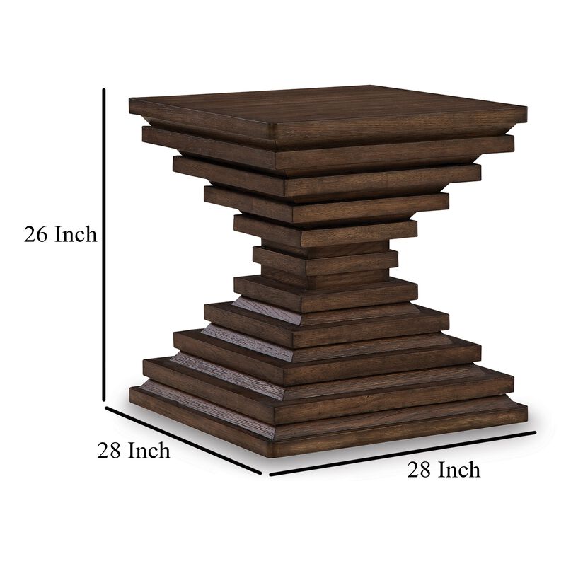Reem Side End Table, Square Geometric Hourglass, 28 Inch Dark Brown image number 4