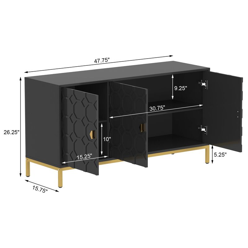 MONDAWE Freestanding Storage Cabinet 3 Door Honeycomb Pattern Accent Cabinet