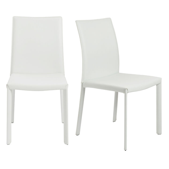 Set of Two Leather Dining Side Chairs with Cushioned Seats