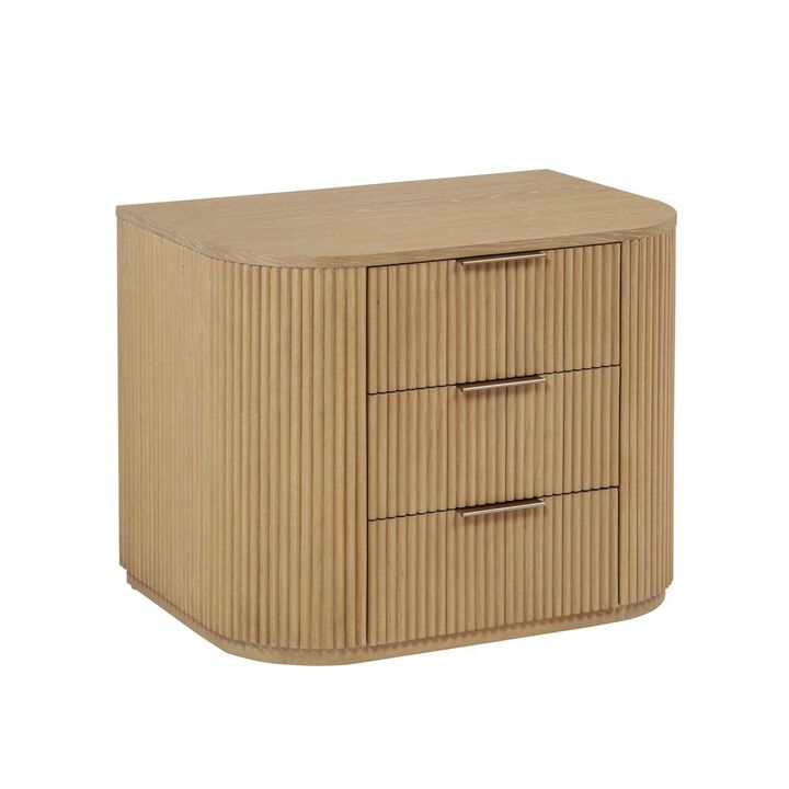 Best Master Furniture Quintet 30" Wide Modern Fluted 3-Drawer Nightstand, Curved Design - Brown