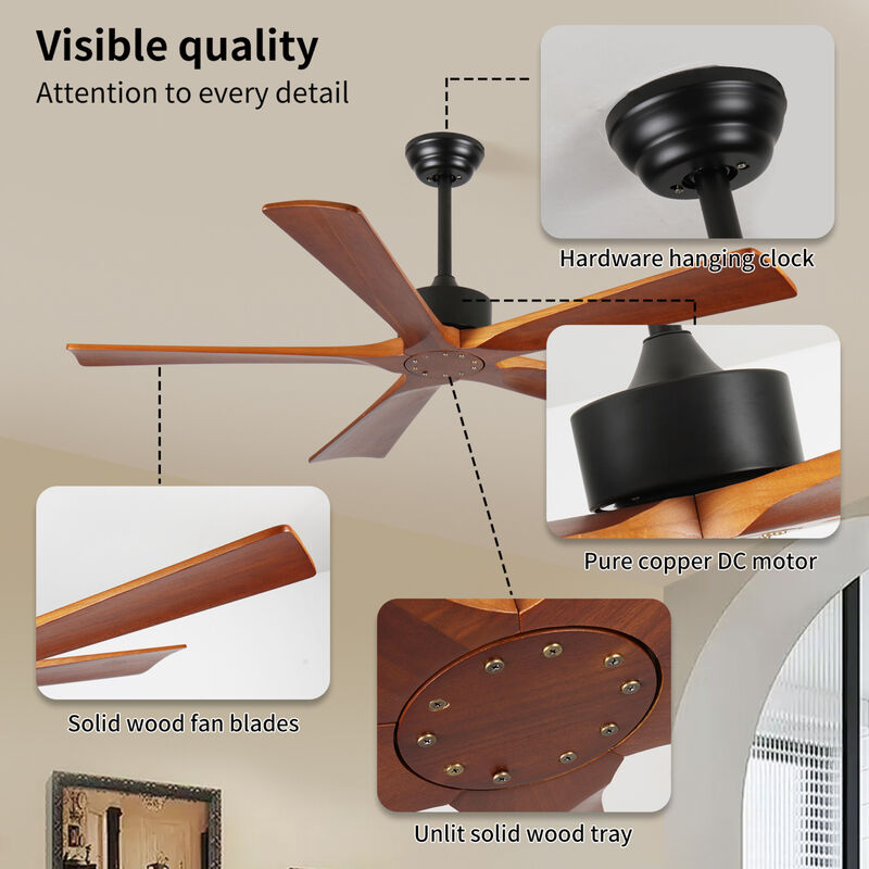 ELEMENT ACE 52 Inch 5-Blade DC Motor Ceiling Fan with Light and Remote, Quiet Reversible Operation for Indoor Outdoor Use in Patios, Living Rooms, Bedrooms, Offices image number 5