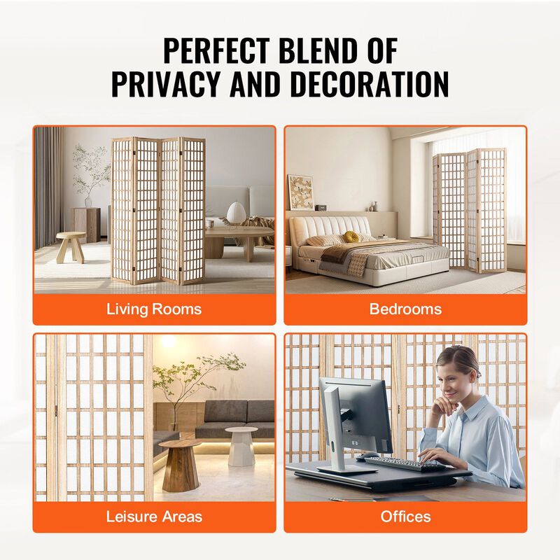 Natural 4 Panel Folding Room Divider Privacy Screen for Bedroom Office image number 6