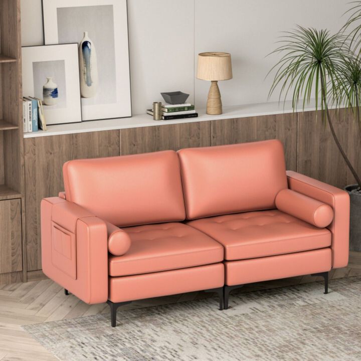 Modern Loveseat Sofa with 2 Bolsters and Side Storage Pocket
