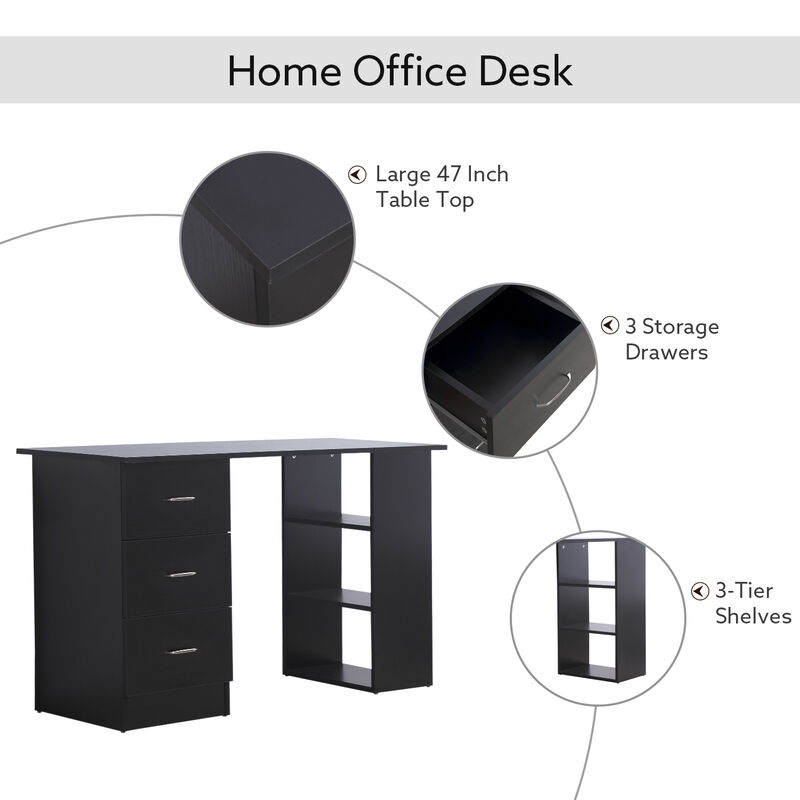 Hivvago 47" Computer Desk with Bookcase and 3 Drawers image number 3