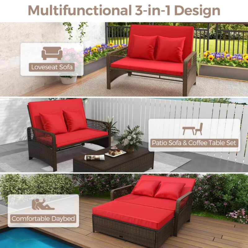 Hivvago Patio Adjustable Wicker Daybed with 4-Level Backrest and Soft Cushions