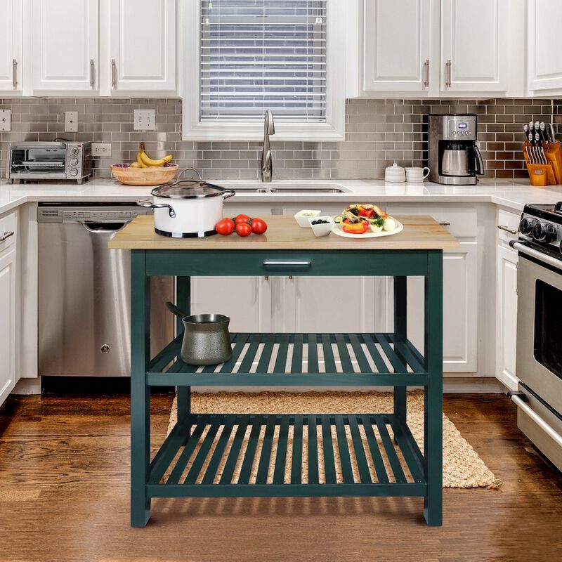 Casual Home Kitchen Island with Solid American Hardwood Top, Hunter Green