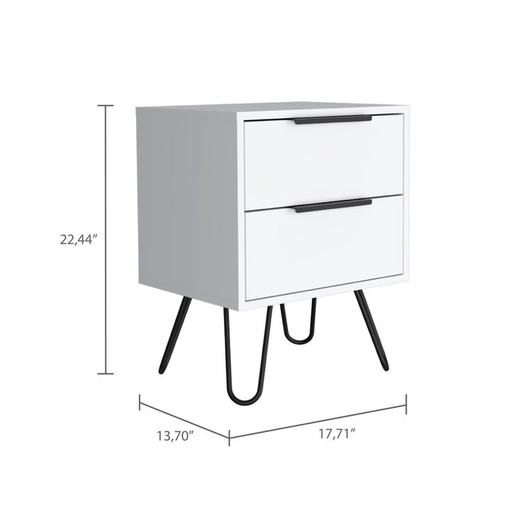 Augusta 2 Nightstand, Four Legs, Two Drawers -White