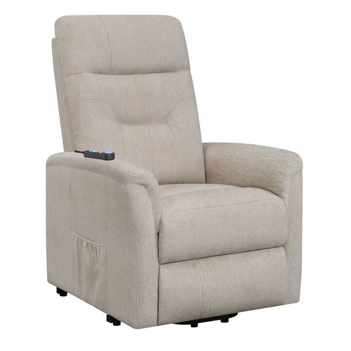 Fabric Power Lift Massage Chair with Tufted Stitched Accent, Beige-Benzara
