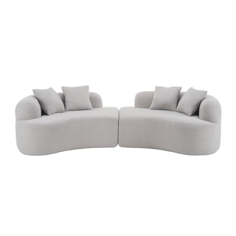 Clihome Curved Four Seater Grey Full Compression Sponge Sofa, Teddy Velvet Fabric, No-Assembly image number 0