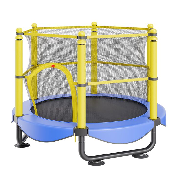 Mini Toddler Trampoline with Safety Net, Basketball Hoop and Ball Pool for Indoor Outdoor Play-Multi Color