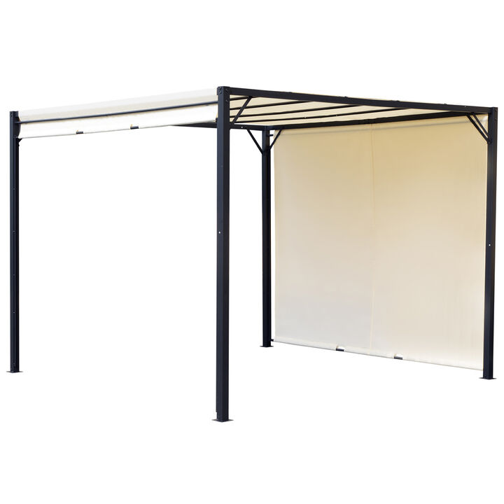 10' x 10' Outdoor Retractable Pergola Canopy Steel Gazebo Sun Shade, Cream