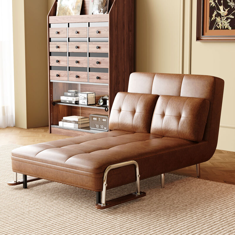 Leather Sofa Bed with Metal Legs for Living Room 39.37", Brown image number 6