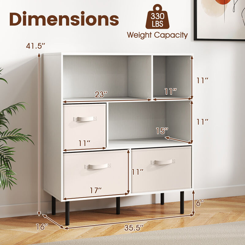 6 Cube Storage Bookshelf with 3 Removable Fabric Drawers for Living Room image number 2