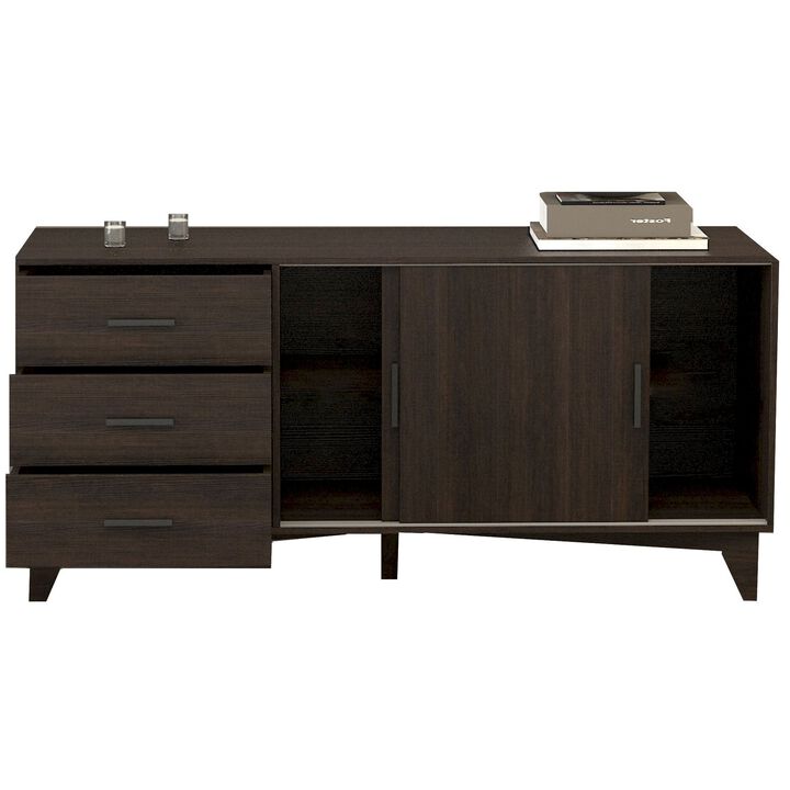 FC Design Klair Living TV Stand with Sliding Doors and Drawers in Dark Brown