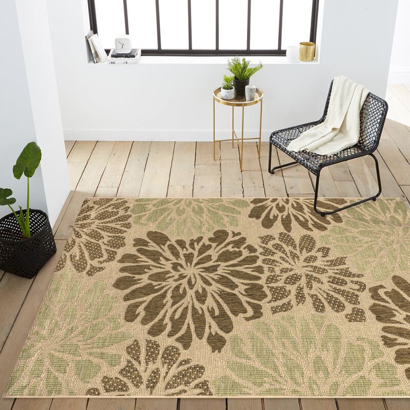 Zinnia Modern Floral Textured Weave Brown/Cream 4 ft. x 6 ft. Indoor/Outdoor Area Rug