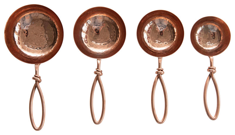 Hammered Stainless Steel Scoops with Leather Tie (Set of 4 Sizes) image number 0