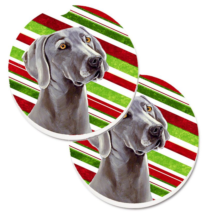 Caroline's Treasures Weimaraner Candy Cane Holiday Christmas Set of 2 Cup Holder Car Coasters LH9251CARC, 2.56, Multicolor image number 0