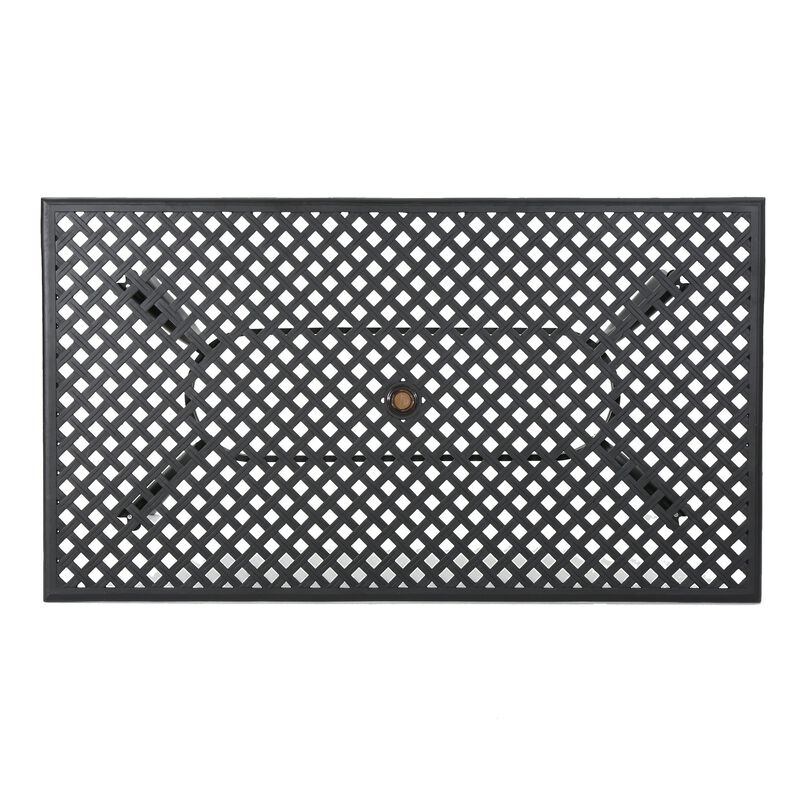 Cay Outdoor Dining Table, 67 Inch Rectangular, Lattice Black Aluminium - Benzara