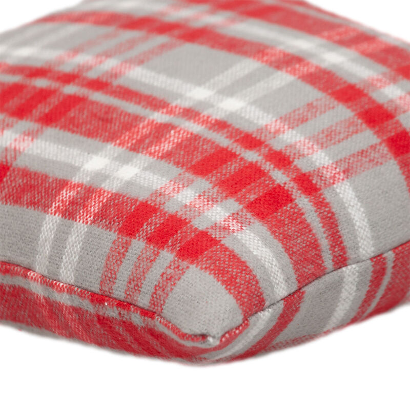 HomeRoots 16" Red and White Plaid Cotton Throw Pillow image number 2