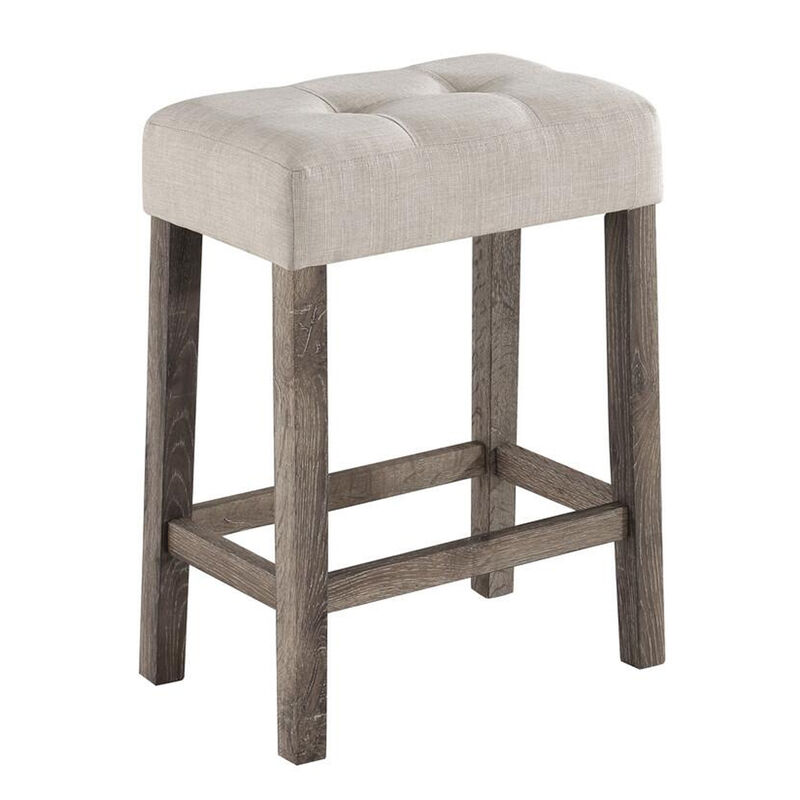 Cora 3 Piece Counter Height Table Set, Deep Tufted Stools, Brown, Beige image number 2