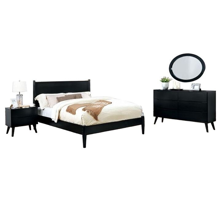 Leyla 4pc Full Bedroom Set, Dresser with Oval Mirror, Black Wood
