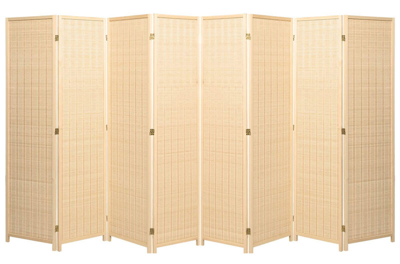 Legacy Decor 8 Panel Room Divider Brown Color Wood and Bamboo Weave