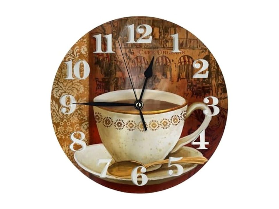 Coffee Vintage Brown Desk Wall Clock Silent Non Ticking Easy Read
