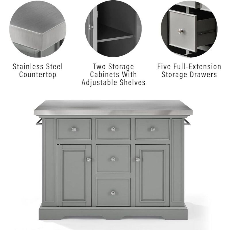 Julia Stainless Steel Top Kitchen Island